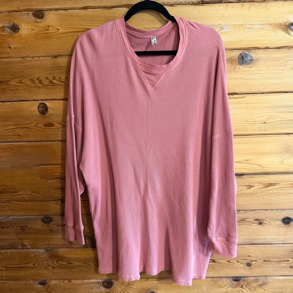 Free People Intimately Thermal Long Sleeve Top Pink Small Oversized